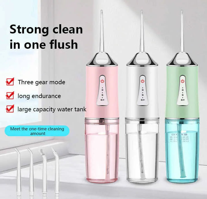 Irrigador Bucal Eléctrico Inteligente Portátil Flosser de Agua 4 Boquillas, Recargable, 3 Modos