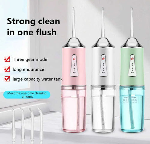 Irrigador Bucal Eléctrico Inteligente Portátil Flosser de Agua 4 Boquillas, Recargable, 3 Modos